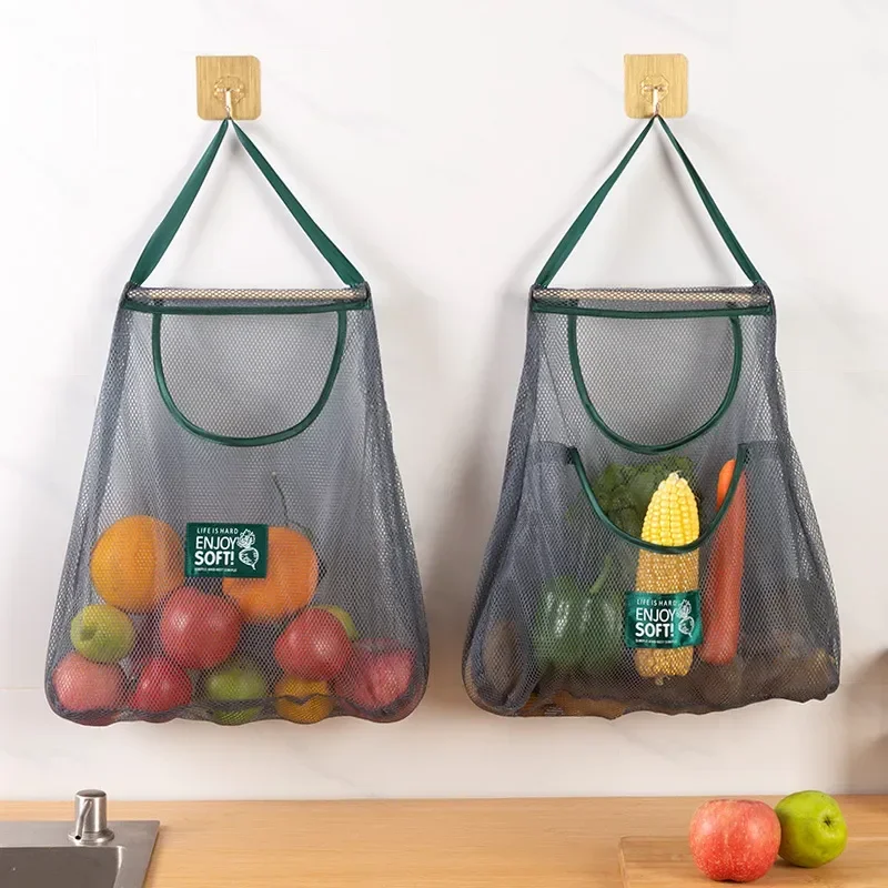 

Fruit and Vegetable Storage Net Bag for Ginger Garlic Potatoes Onions Reusable Kitchen Hanging Mesh Bag Home Kitchen Accessories