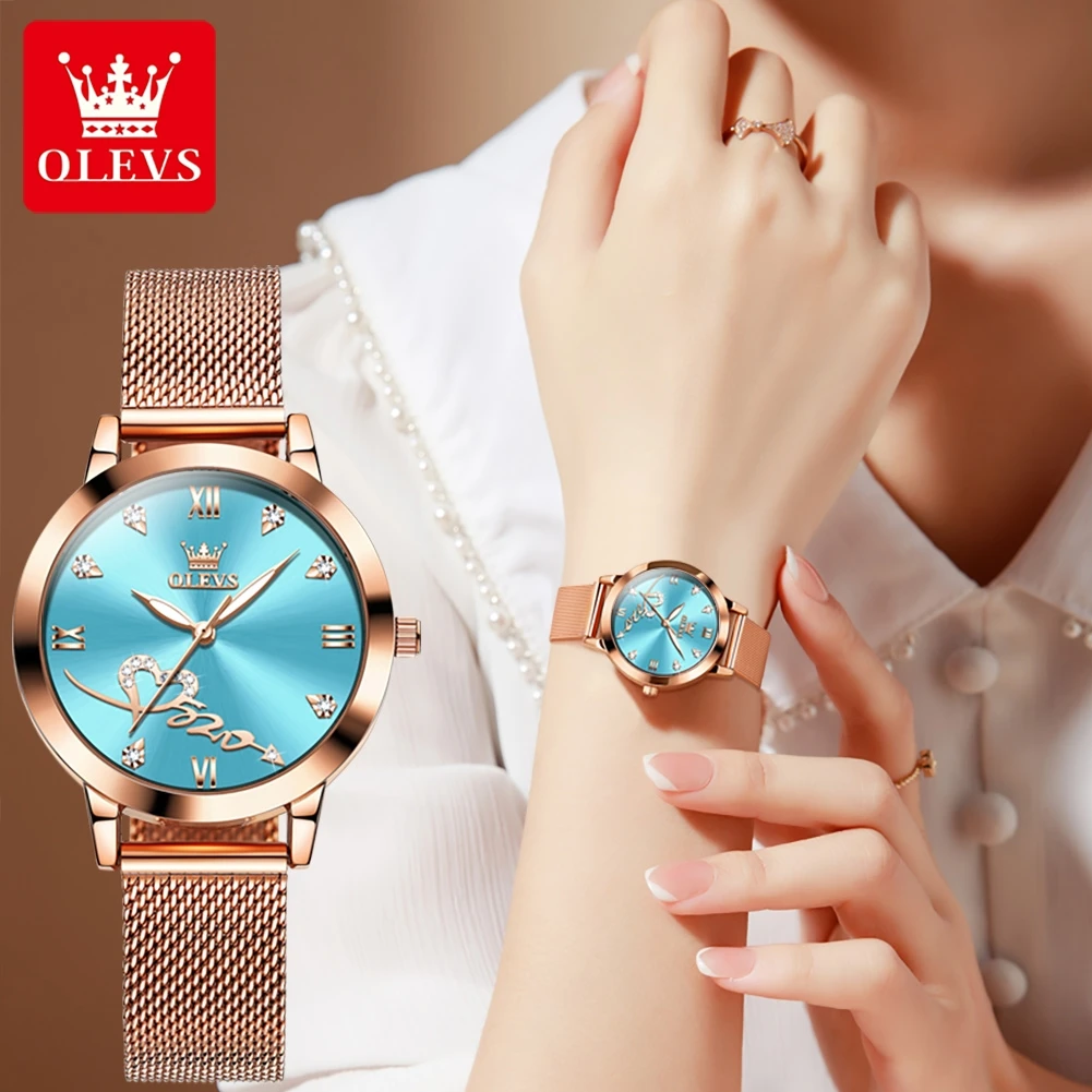 OLEVS Brand Fashion Quartz Watch for Women Luxury Rose Gold Stainless Steel Mesh Strap Waterproof Ladies Watch Relogio Feminino