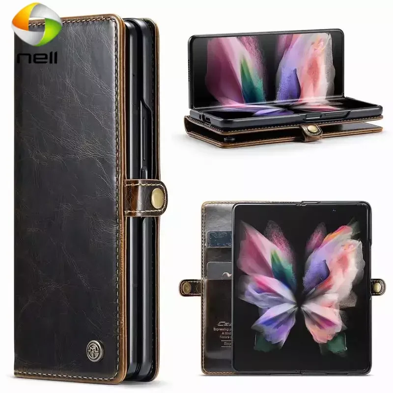 

Кожаный чехол для Samsung Galaxy Z Fold 3 4 5, деловой Чехол-бумажник, противоударный защитный чехол для Samsung Z Fold 4, чехол