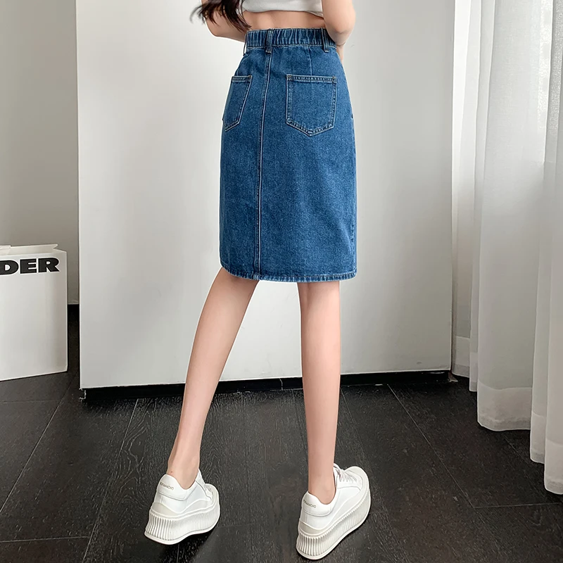 New Korean Fashion Sexy Splicing Fold Woman Skirts Womens Medium-long Jean Skirt  Casual Female Girls Denim Skirt Dropshipping images - 6