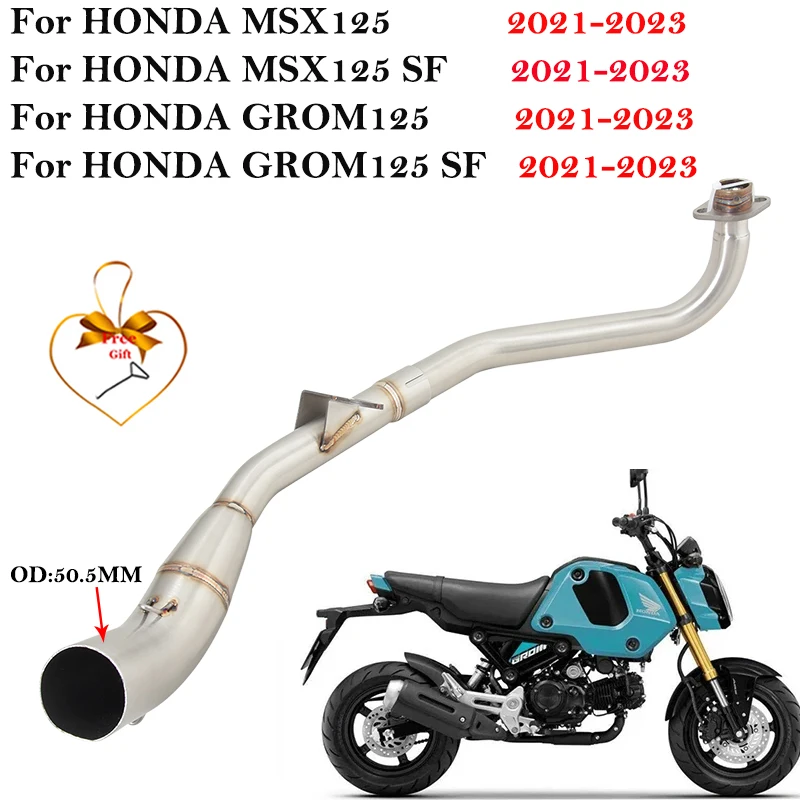 

Для Honda GROM125 MSX125 SF GROM 125 2021 2022 2023 выхлопная система мотоцикла Escape Moto Нержавеющая сталь Передняя звеньевая труба 50,8 мм