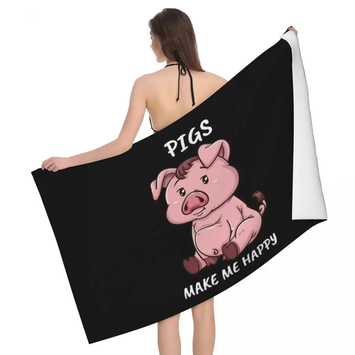 

Pigs Make Me Happy Farmer Swine Pig 80x130cm Bath Towel Microfibre Fabrics For School Wedding Gift