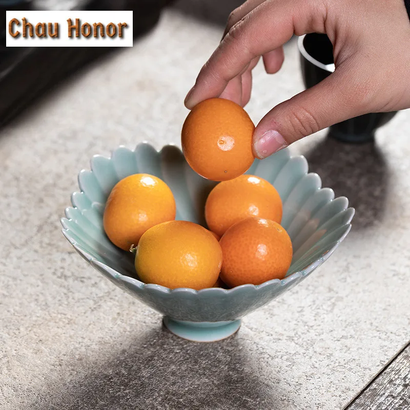 Longquan Celadon Salix Leaf Fruit Dishes Retro Pastry Plate Dessert Candy Dish Household Plates for Food for Tea Supplies Gift