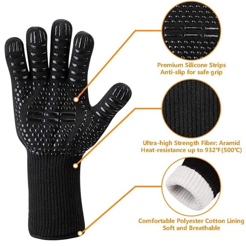Heat Resistant BBQ Gloves Oven Baking Gloves Non-Slip Insulation Microwave For Kitchen Grill Camping and Cookware