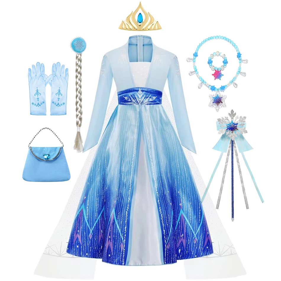 Robe Elsa pour filles, Costume de princesse, robe de soirée à breloques, vêtements Cosplay d'halloween de 4 5 6 7 8 9 10 ans - AliExpress