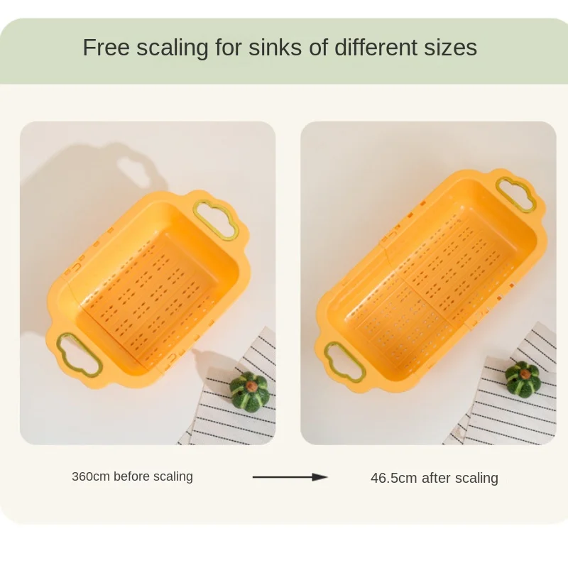 1pcs 35x21cm Drain Basket Hanging Bag Without Punching Adjustable Kitchen Dishwashing Telescoping Rack Vegetable Washing Basket