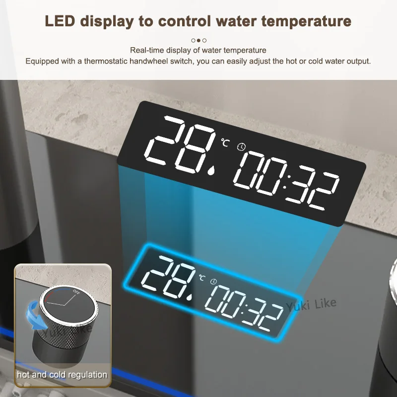 Stainless Steel Waterfall Sink Kitchen Large Single Slot Integrated Digital Display Faucet Set Embossed Wash Basin 5