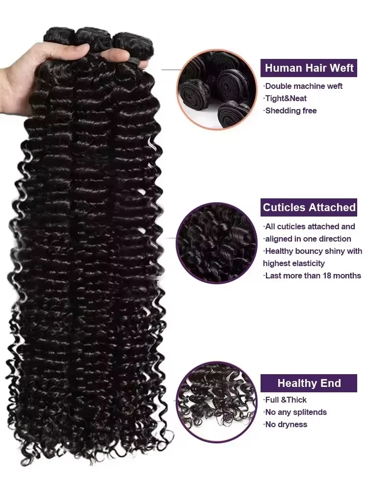30 36 Inch Deep Wave Human Hair Bundles Curly Hair Weaving 12A Brazilian Raw Unprocessed Double Weft Virgin Hair Extension 3