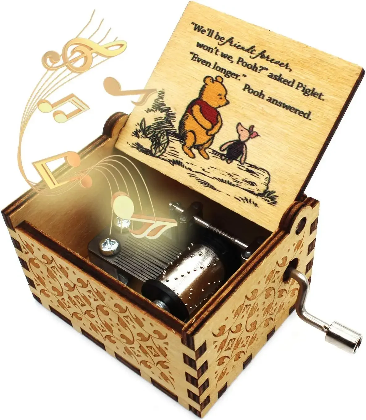 Wooden Music Box The Pooh Saying Music Boxes Antique Engraved Musical Boxes Gifts for Birthday/Christmas/Anniversary 3