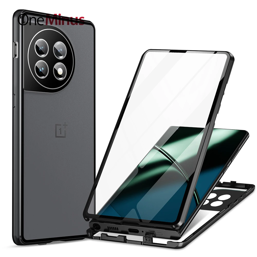 

Магнитный металлический чехол для OnePlus 11 Skin 1 + 10 Pro со встроенным закаленным стеклом, защитная крышка для объектива, ударопрочный чехол
