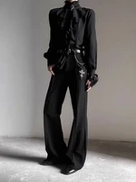 Deeptown blanc volants élégant Vintage femmes Blouses noir Y2k victorien gothique à manches longues col montant chemises ample Preppy 6