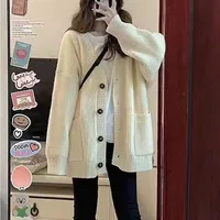 Korean version V-collar lazy wind cardigan Japanese department simple sweater female spring and autumn winter casual loose knit - Image 6