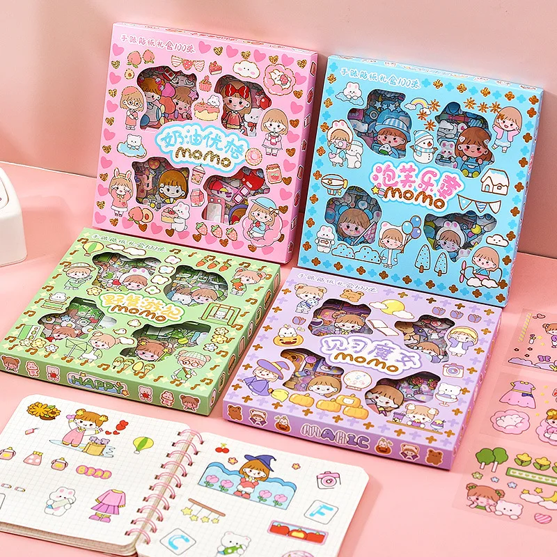 

4 set/lot Kawaii Animal Girl Stickers Set Cute Decorative Stationery Sticker Scrapbooking DIY Diary Album Stick Label