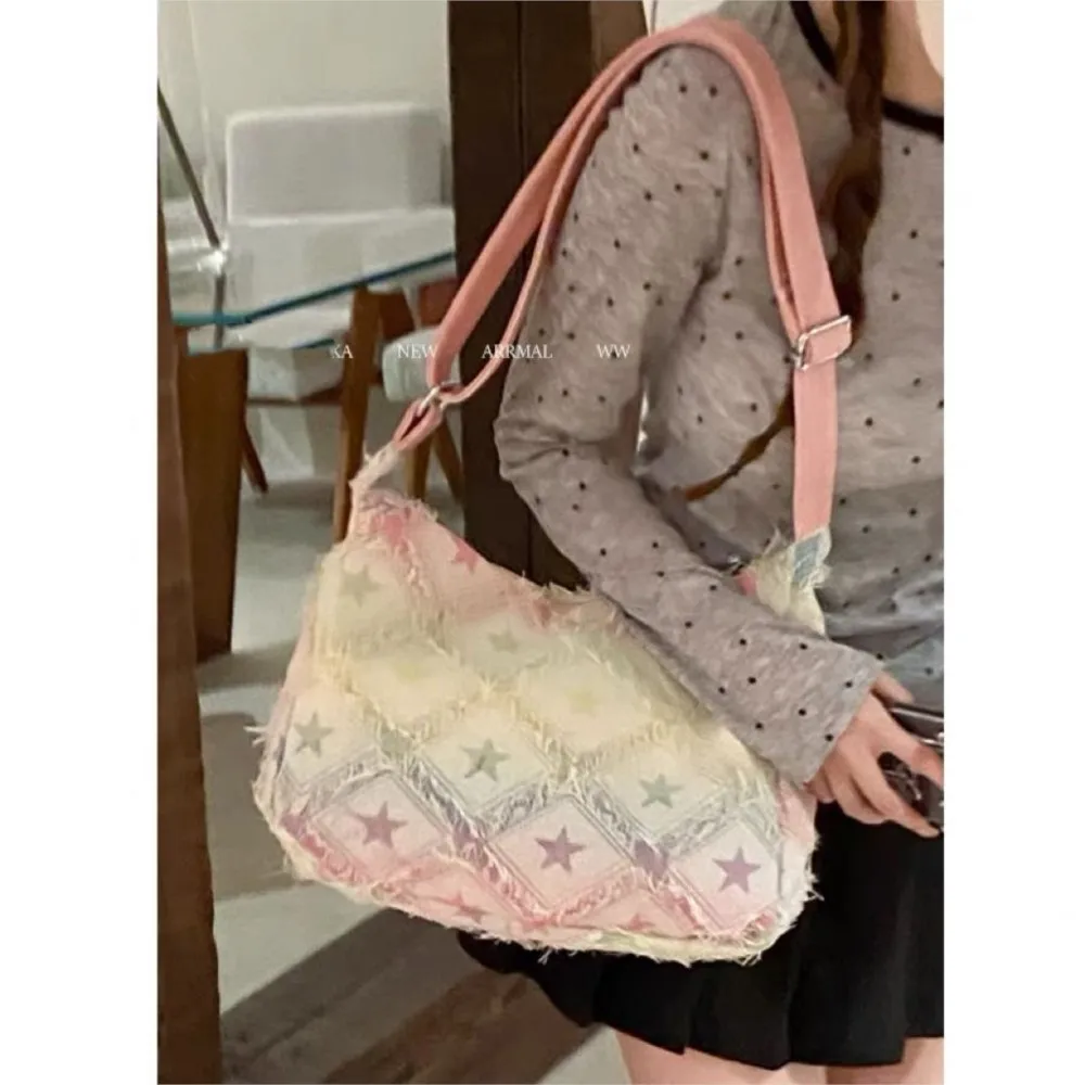 JIAERDI Star Print Casual Canvas Shoulder Bags Women Harajuku Aesthetic Large Capacity Tote Bag Female Hot Girls Y2k Handbag New
