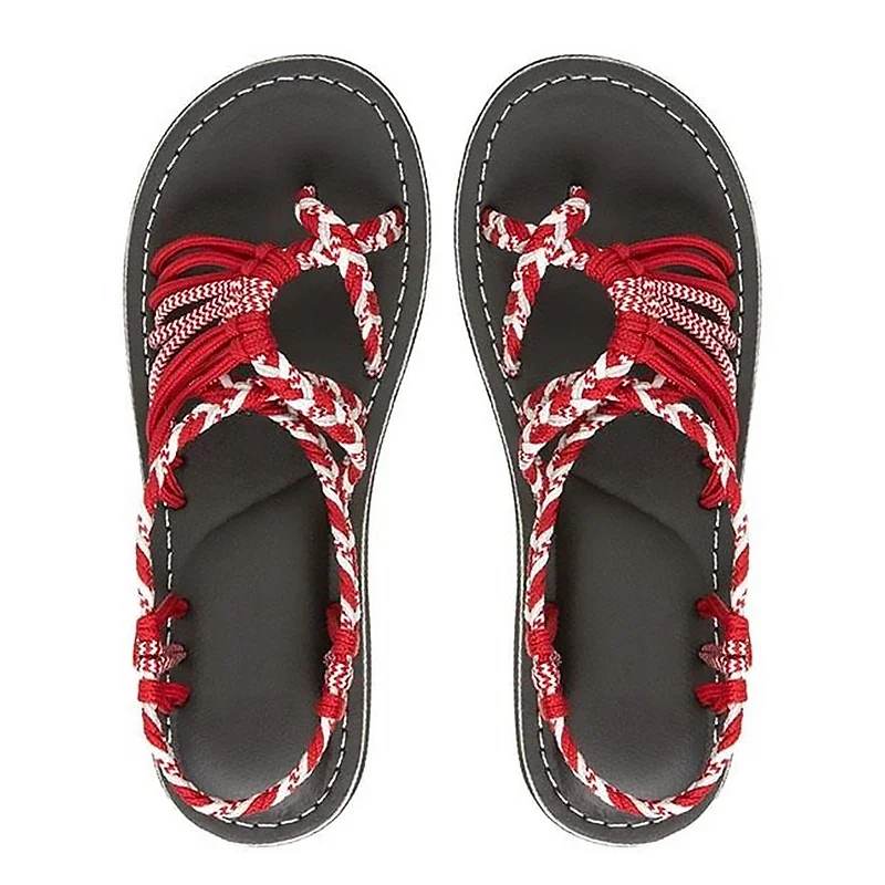 Women Summer Flip Flop Sandals Shoes Mixed Color Matching Rope Knot Beach Toe Roman Sandals Casual Comfortable Plus Size Shoes