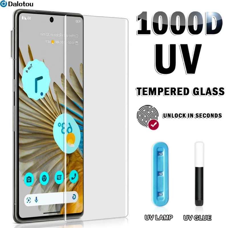 

UV Screen Protector For Google Pixel 7 Pro Tempered Glass Full Screen Glue For Pixel 6 Pro Fingerprint Unlock Full Cover Film