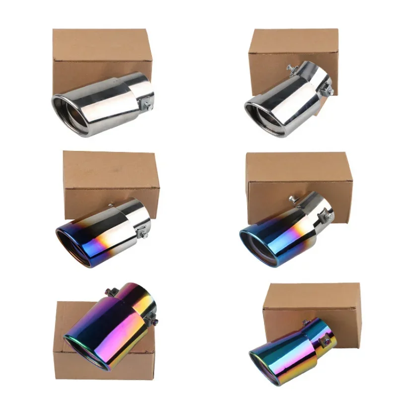 Exhaust Pipe Tip Tail Pipe Muffler Universal Car Exhaust Muffler Tip Round Stainless Steel Car Tail Rear Chrome Round Exhaust Pipe Tail Muffler Tip Pipe