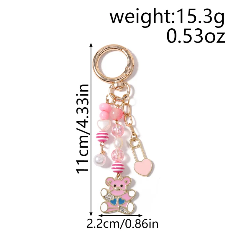 Aihua Hübscher Niedlicher Bären-Schlüsselanhänger für Frauen und Mädchen Perlenbesetzter Bären-Schlüsselring Anhänger für Handtaschen-Deko DIY Handgemachter Schmuck Geschenke – Detail 2