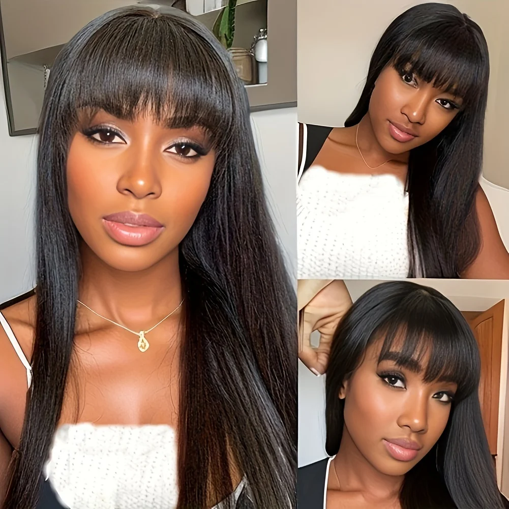 

Wiggogo 3X1 Middle Part Lace Wig Straight Human Hair Wig With Bangs 100% Human Hair Glueless Wig Human Hair Ready To Wear And Go