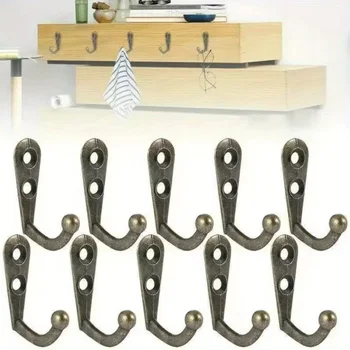 10pcs/Lot Vintage Wall Mounted Single Prong Hook Retro Mini Size Bronze Hangers for Clothes Keys Hat Towel Robe Bathroom Hooks
