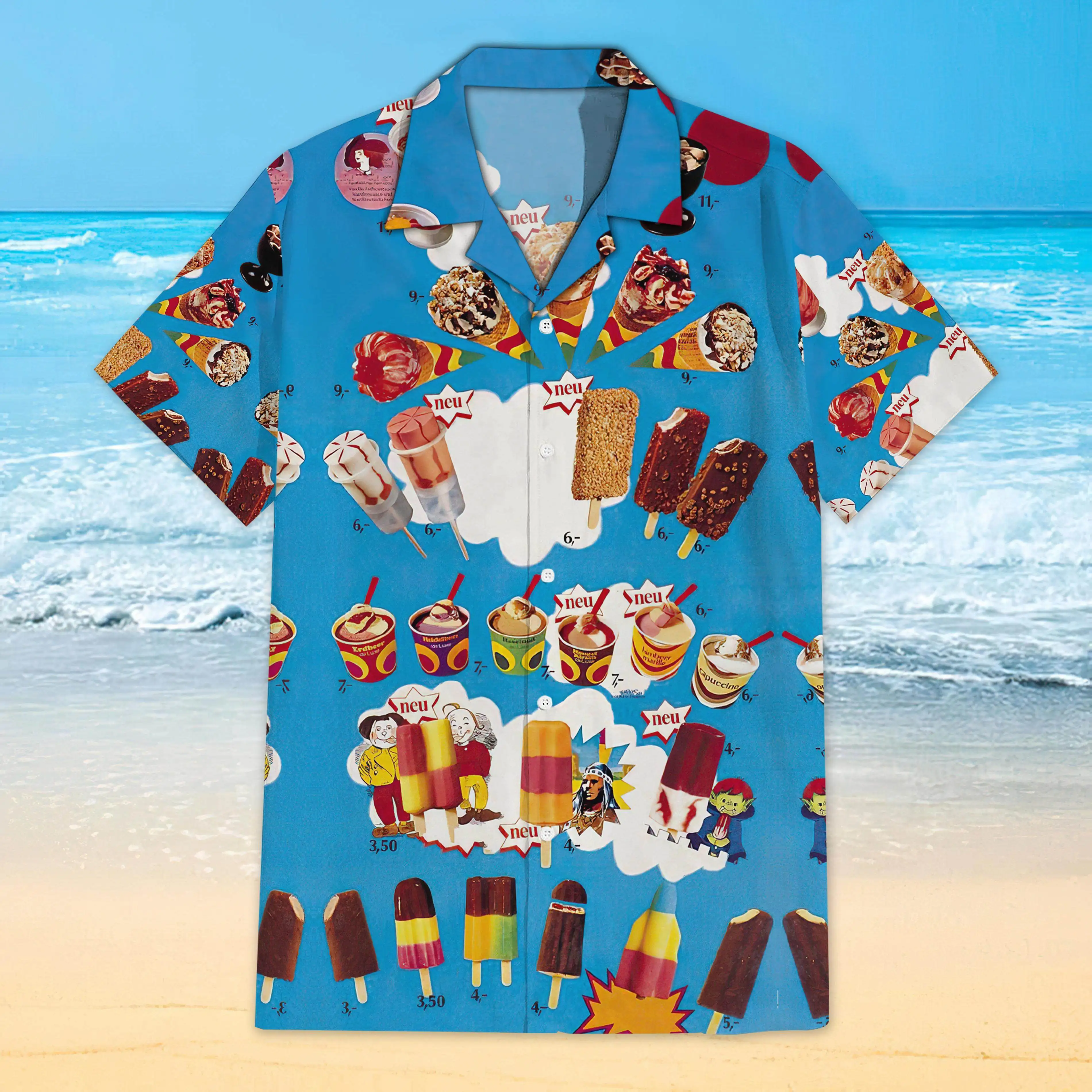 Summer Funny Ice Cream Graphic Party Shirts For Men 3D Hawaiian Cold Popsicle Print Beach Shirt Casual Vacation Ice cream Blouse 5
