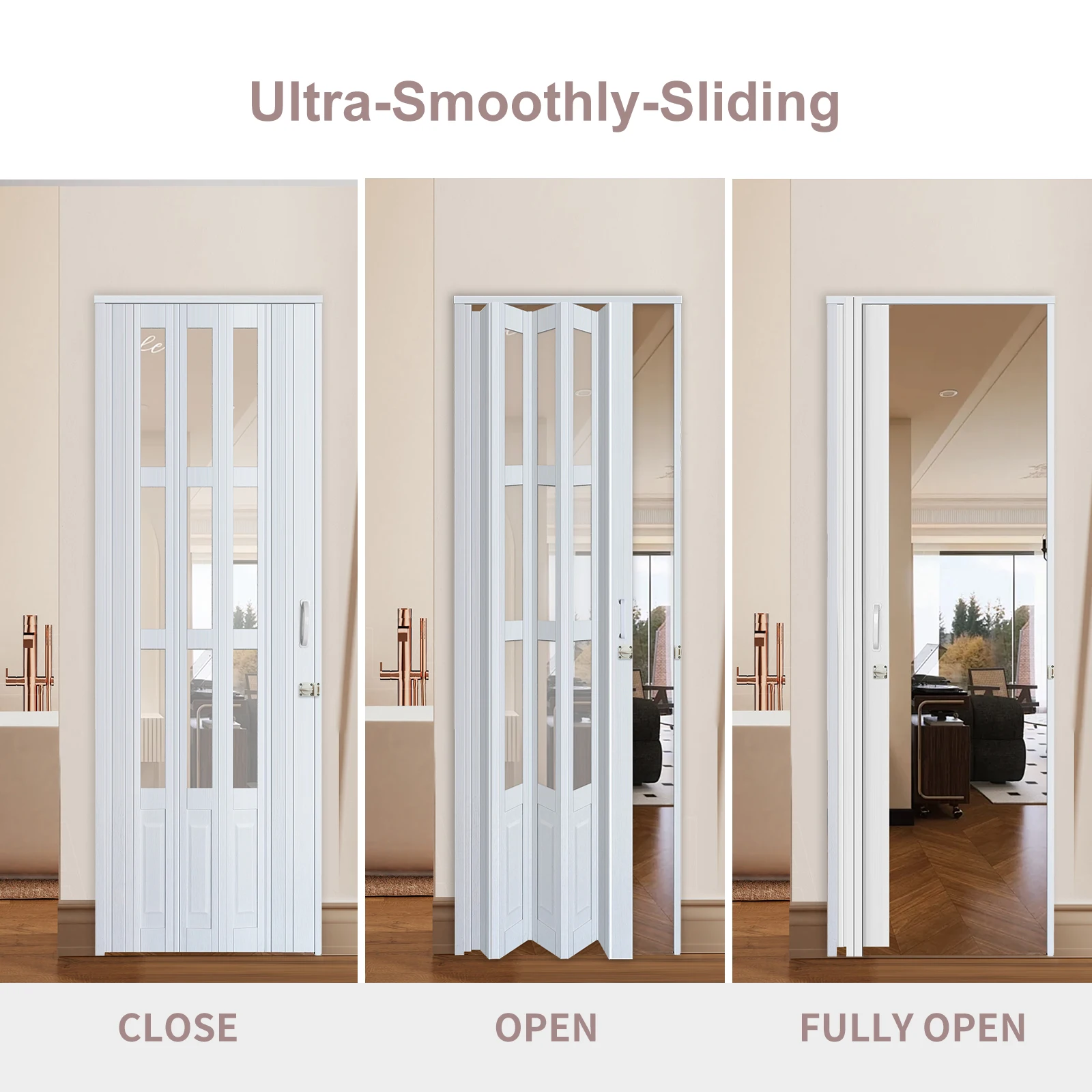 Accordion Door with Clear Panels Interior Folding Door Includes Hardware and Lock