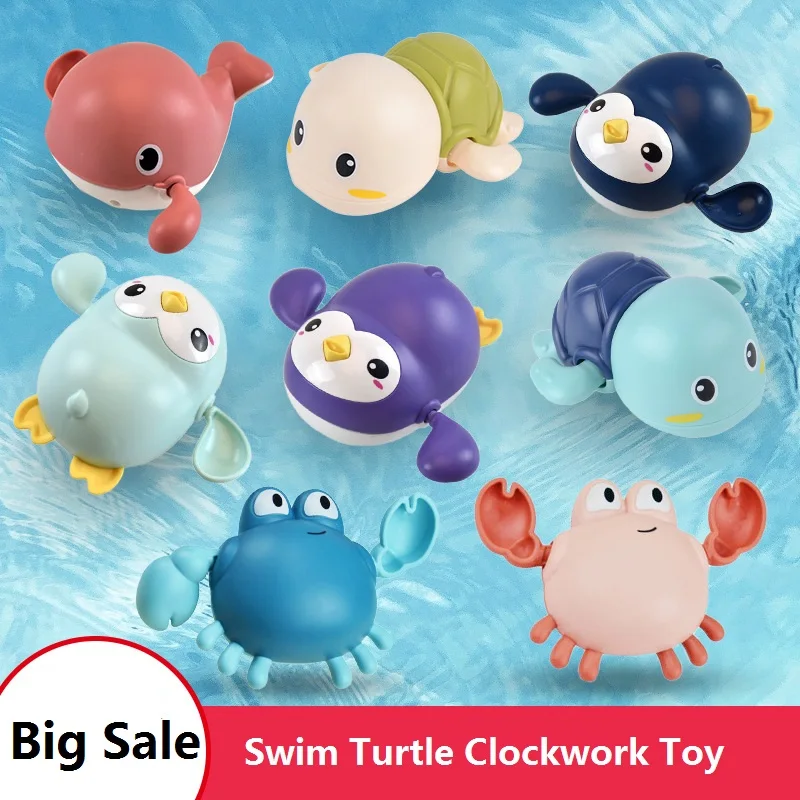 

Bath Toys 2021 Kid Spring Clockwork Beach Toy WhaleTortoise Penguin Crab Baby Swim Wind-Up Chain Play Water Toy for Children