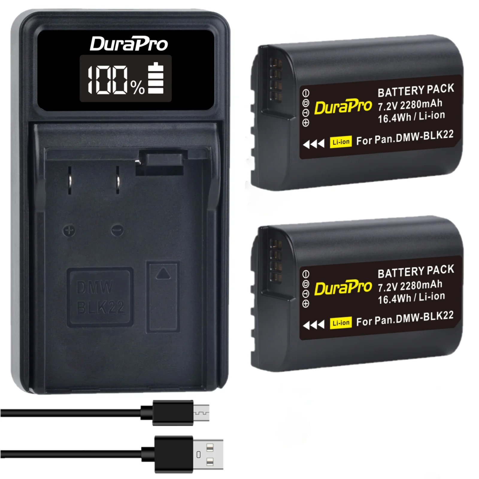 

2280mAh DMW-BLK22 Battery and LED Charger for Panasonic LUMIX DC-S5, DC-GH6, DC-S5II, GH5 II