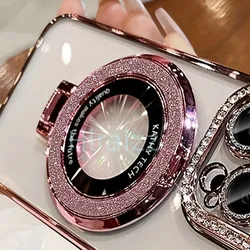 Luxury Glitter Magnetic Phone Holder with Finger Ring and Stand Function (Pink)