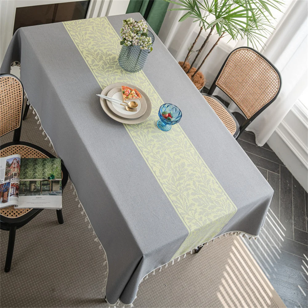 

Tablecloth Nordic Style Anti-scalding Polyester Cotton Jacquard Gray Leaves Rectangular Coffee Table Cloth Dust Cover Towel