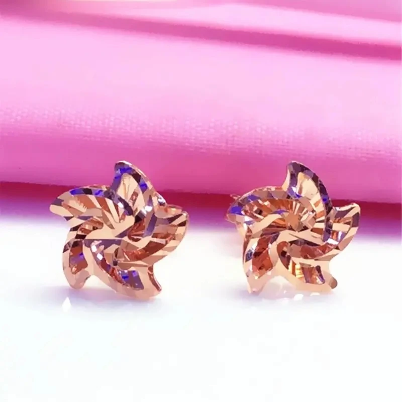 

Fashion New in Plated 14K Rose Gold Windmill Design earrings for women Shiny 585 Purple Gold stud earings party Jewelry