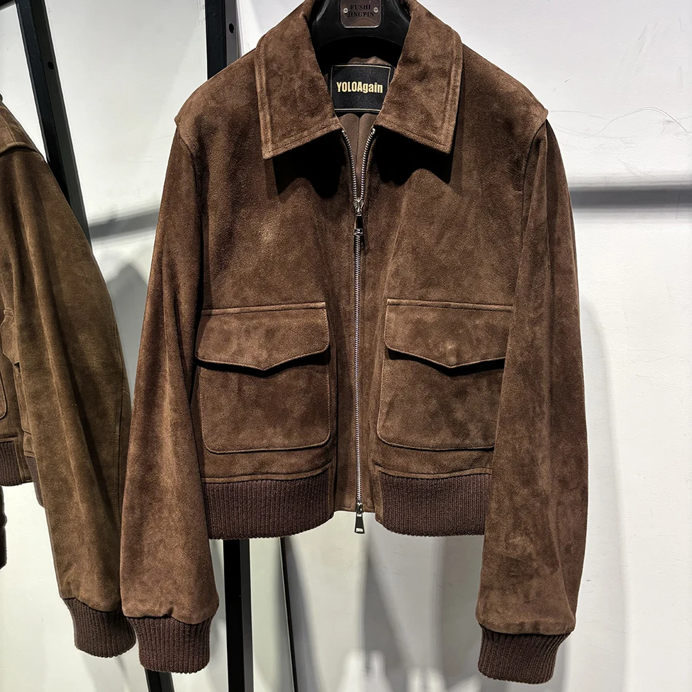 YOLOAgain-Blouson en Cuir group pour Femme, Bomber Respiré en Daim, Automne 2024