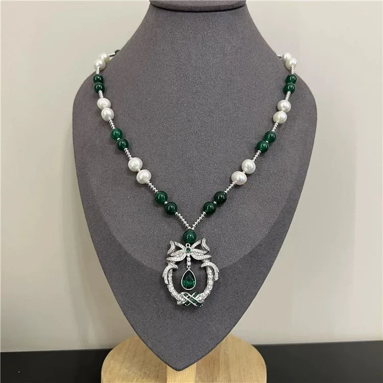 New Natural Freshwater Pearl Green Agate Necklace