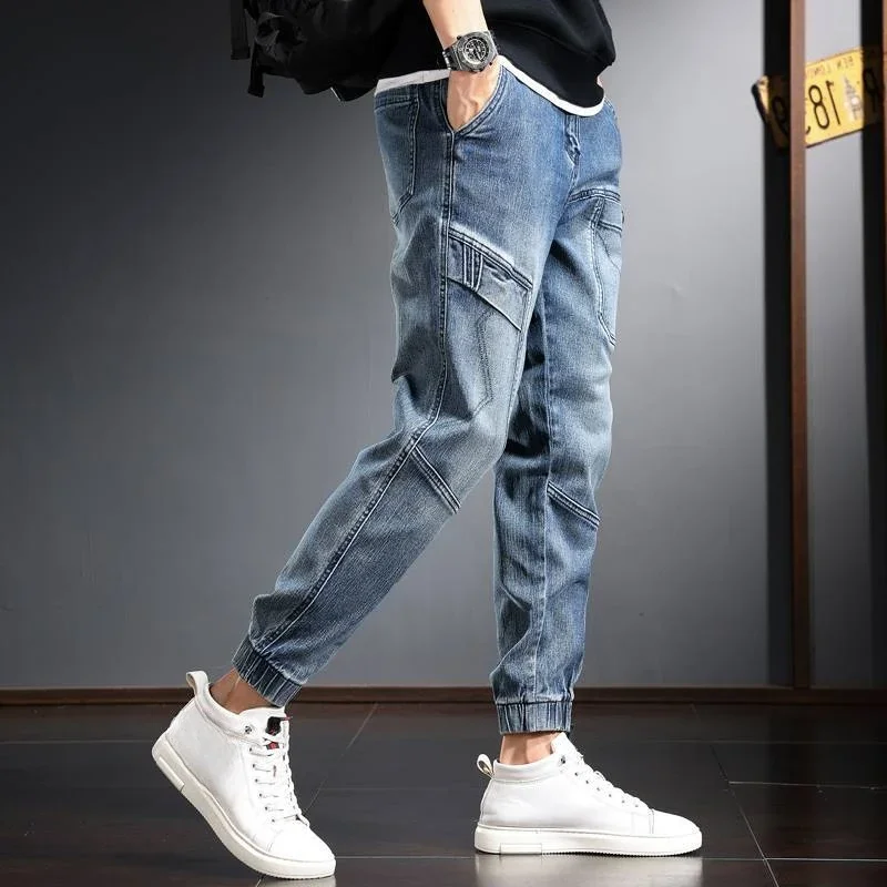 

Harem Trousers with Pockets Cargo Man Cowboy Pants Blue Men's Jeans Aesthetic 2023 Fashion Clothes Y2k 2000s Harajuku Washed Xs