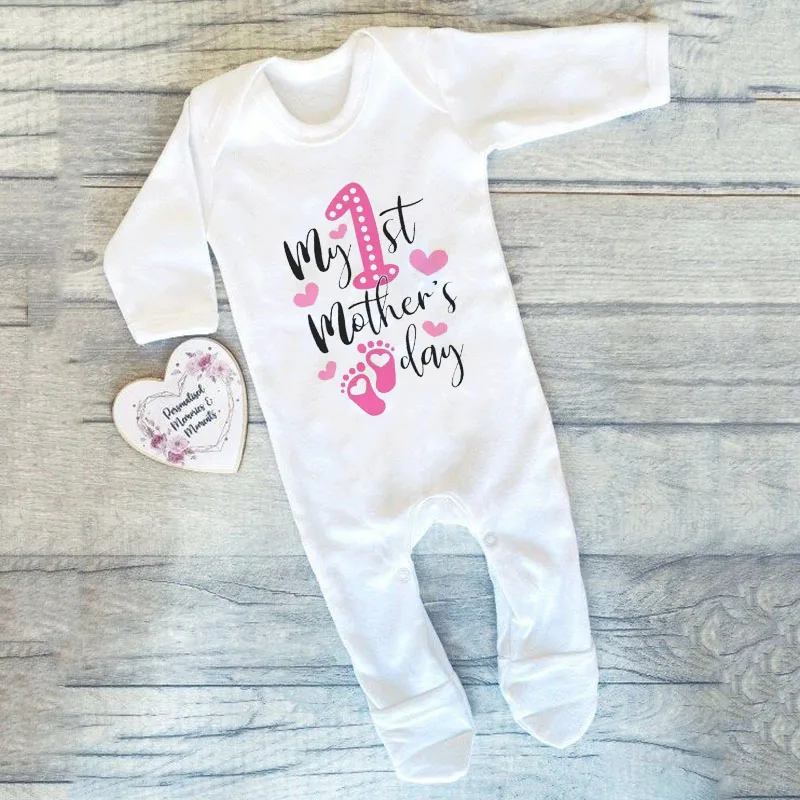 My First Mother;s Day Print Baby Sleepsuit Boys Girls Clothes Newborn First Mothers Day Babygrow Sleepsuit New Born Shower Gift 2