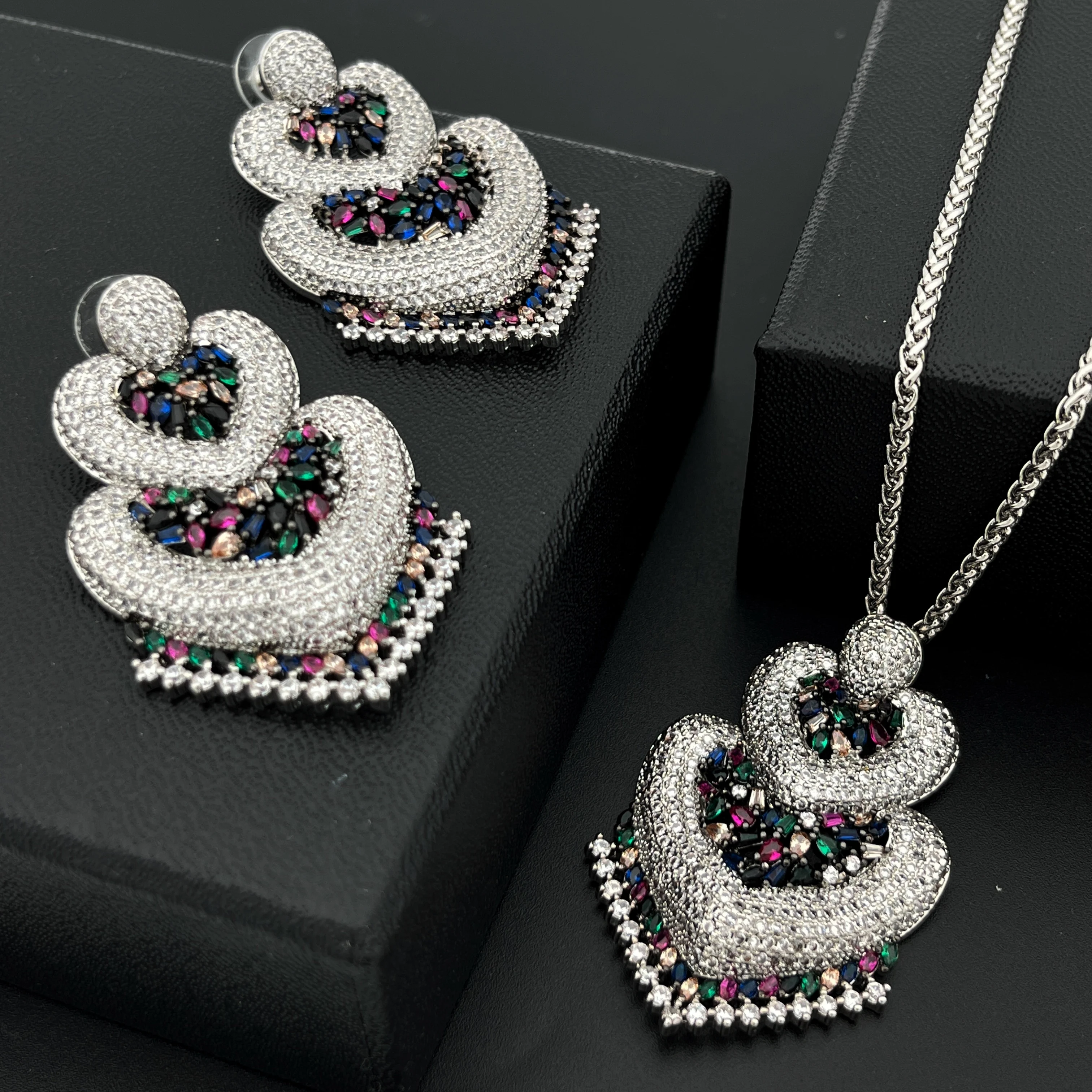 

JinRongHua 100% Plated White Color Wedding Necklace Earring For Women CZ Imitation Diamond Engagement Jewelry Set