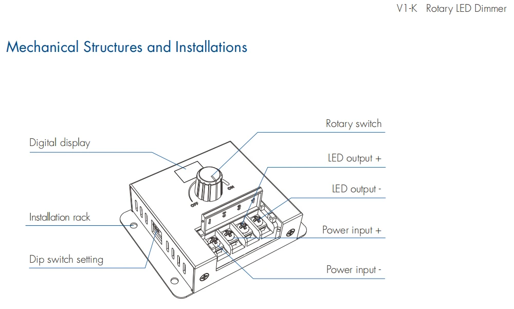 Skydance V1-K 20A 12-48VDC  rotary led dimmer rf wireless knob controller for led lights 16Khz