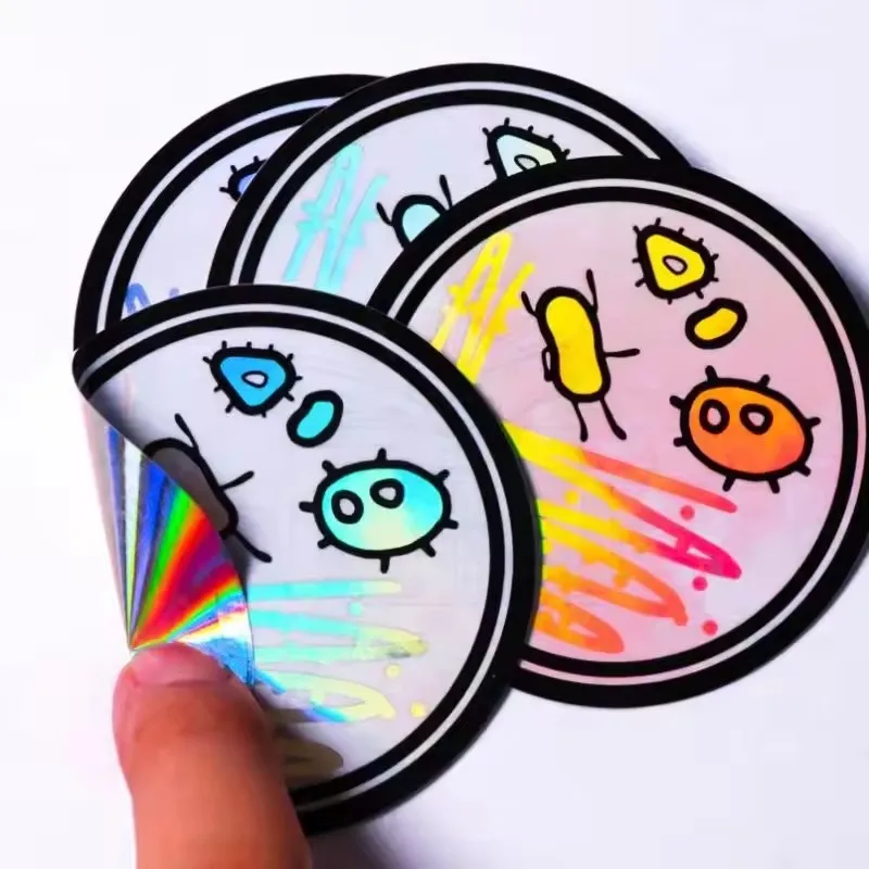 Custom Made Hologram Adhesive Stickers Laser Cut Holographic Foil Rainbow Label Vinyl Waterproof Manufacturer