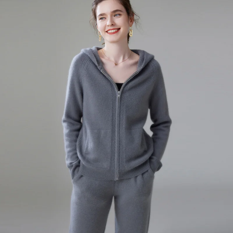 Pull en Cachemire Trempé pour Femme et Fille, Pantalon en Y et Sarouel, Vêtements 2 Pièces, 100% Cachemire, Haute Qualité, Mode Automne et Hiver