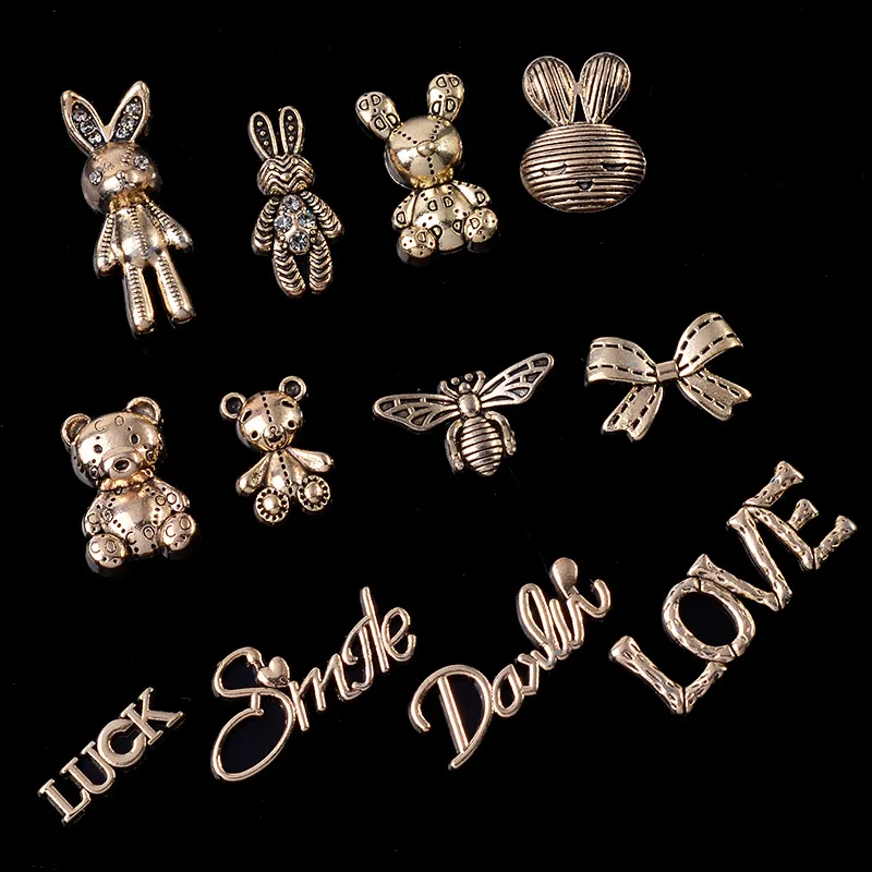 

10pcs/bag New Style Retro Cute Bunny/bear/letter/bow Alloy Accessories Handmade Materials Diy Jewelry Pendant Free Shipping