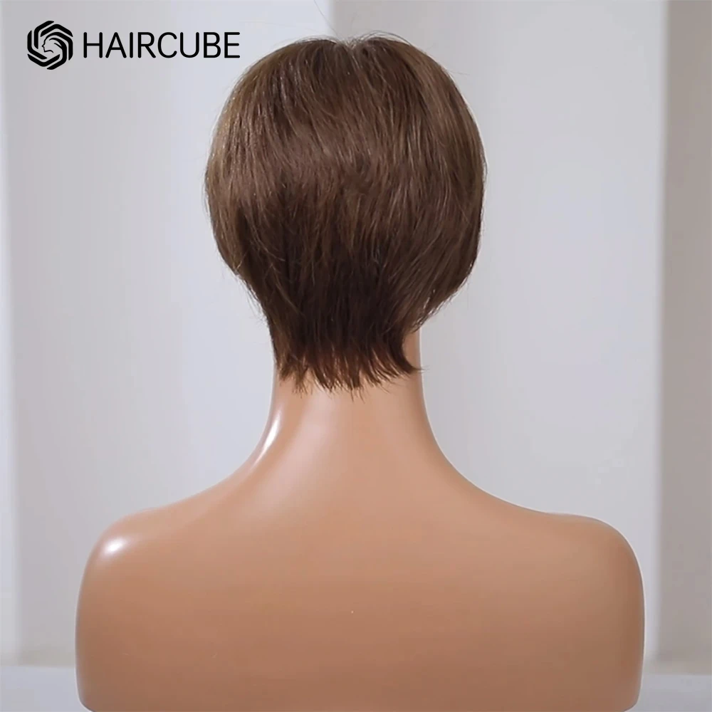Human Hair Pixie Cut Bob Wig Lace Frontal Natural Brown Remy Human Hair Wig For Women Daily Machine Made Heat Resistant