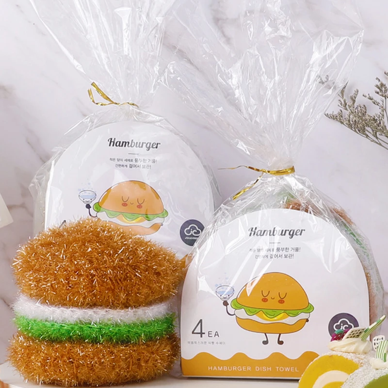

Creative Hamburger Shape Washing Sponges Washable Scrubber Tools for Pots Dishes Kitchen Accessories Household Cleaning Gadget
