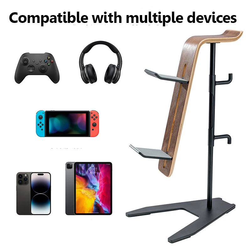  Multifunctional Headphones Stand Gaming Handle Holder Hanger Solid Wood+Meal Gaming Headset Desktop Bracket for PS5/PS4/XBOX