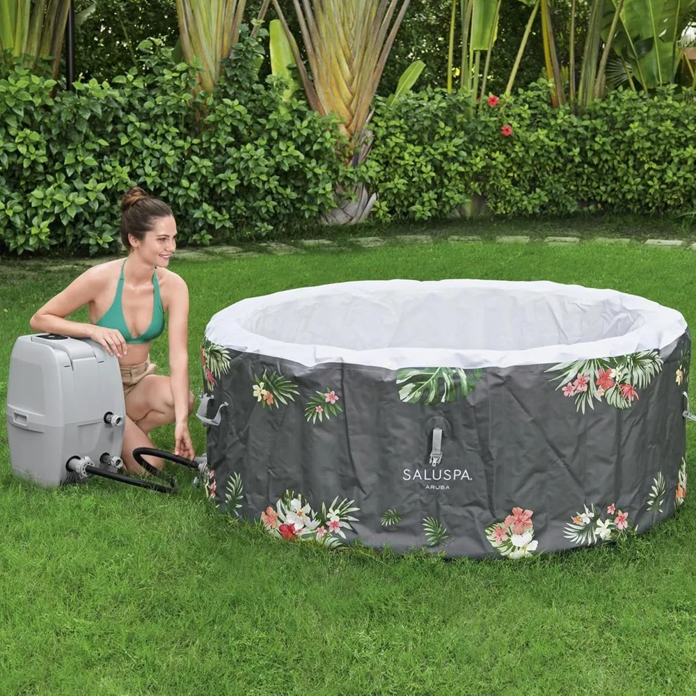 SaluSpa Aruba AirJet Inflatable Hot Tub 2 to 3 Person Round Portable Outdoor Spa 110 Soothing Jets Cover