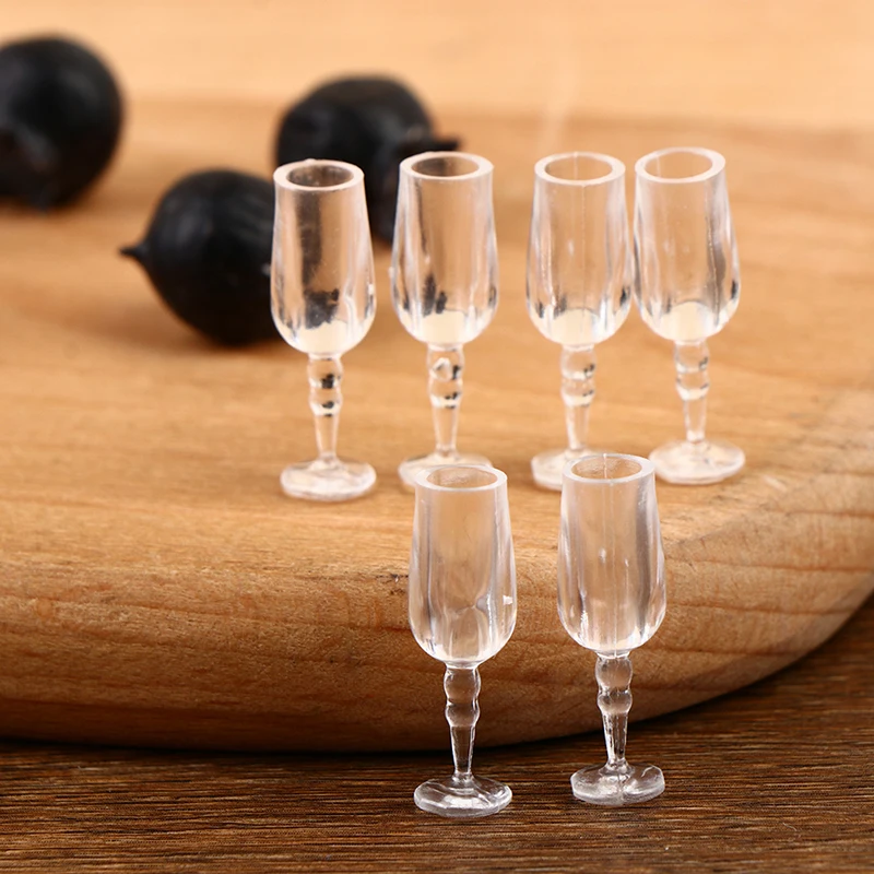 

6 Pieces Mini Dollhouse Glass Cup Goblet Juice Glass Red Wine Glass for Dolls House Kitchen