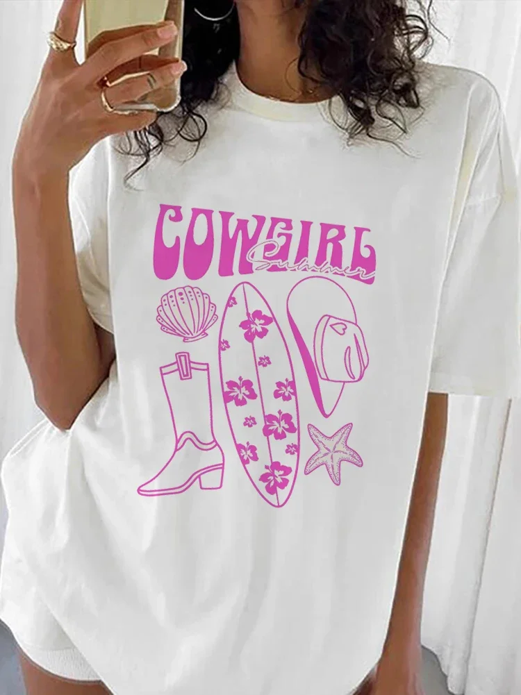 

Cowgirl Western Retro Printed Women's Summer Pattern T-Shirt Fashion Clothing Short Sleeve Casual Style Trendy 90s T-Shirt.