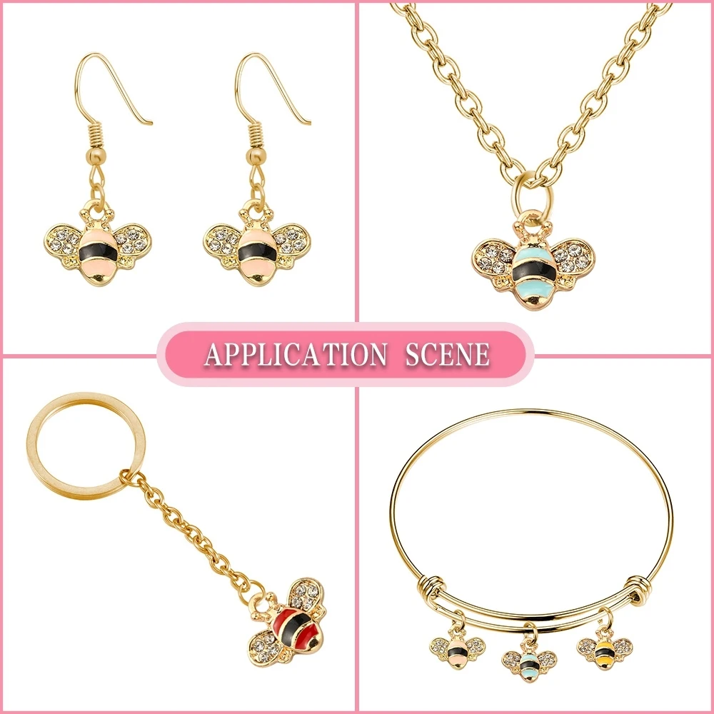 PandaHall 40 Pcs 4 Colors Enamel Mini Bees Charms Crystal Rhinestone Honeybee Animal Charm for Jewelry Making