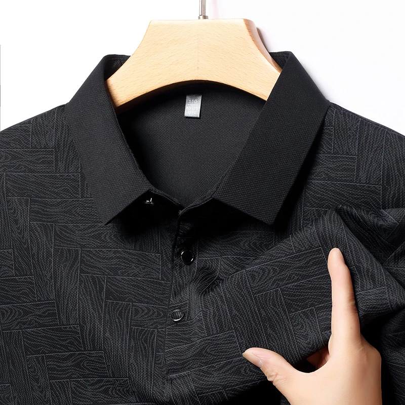 Neues Herren-Business-Casual-Langarmshirt, einfarbiges Poloshirt, modisches, atmungsaktives, bequemes, vielseitiges Top – Detail 8