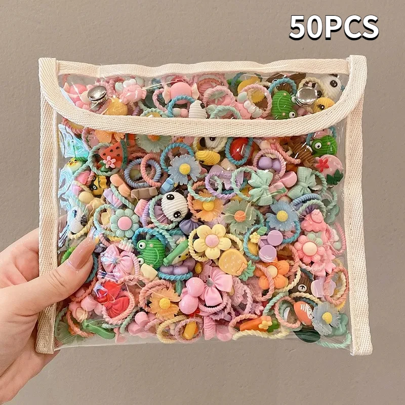 

50pcs/Bag Random Style Children's Hair Elastic Head Rope Mini Hair Rope Cute Hair Volume Less Thumb Scrunchie Styling Tools 2023