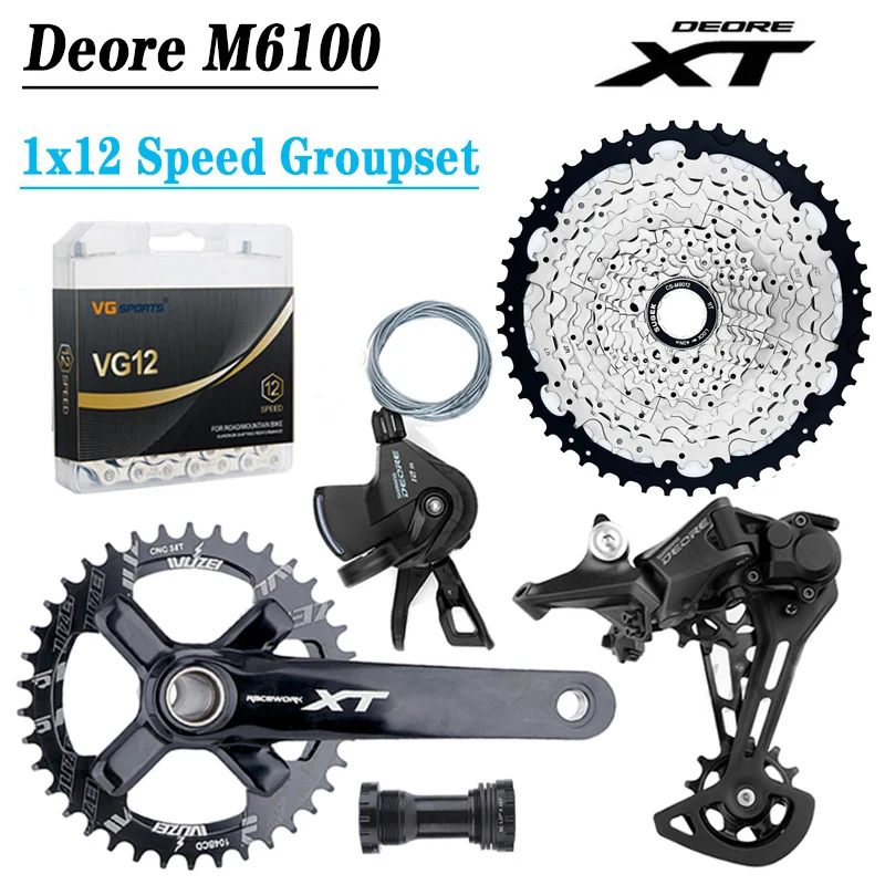 

1x12 Speed Groupset Deore M6100 Bike Derailleur Shift XT Crank Chain Silver Flywheel 12V 46/50/52T Cassette for SHIMAN0 HG